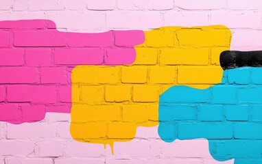 Poster - A vibrant mural featuring bold colors on a textured brick wall, creating an artistic and lively atmosphere ideal for creative projects.