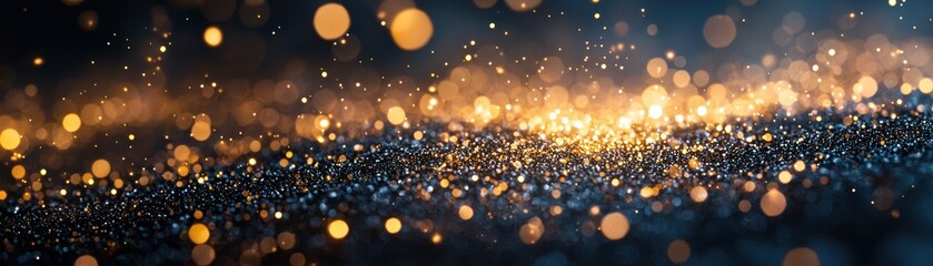 Poster - Beautiful bokeh lights shimmer with golden and blue hues, creating a magical atmosphere perfect for festive or celebratory themes.