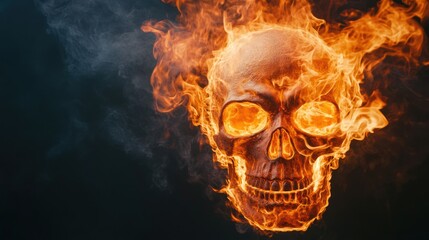 Poster - A mesmerizing fiery skull shrouded in flames, creating a dramatic and intense atmosphere, perfect for horror or fantasy-themed projects.