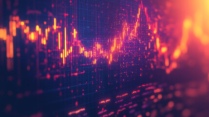Poster - A glowing graph showing economic growth and stock market trends against a dark blue background. This modern design uses abstract shapes and looks futuristic.low poly wireframe.