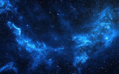 Poster - Captivating deep space scene featuring vibrant blue nebulas and a multitude of sparkling stars, perfect for sci-fi or astronomy themed projects.