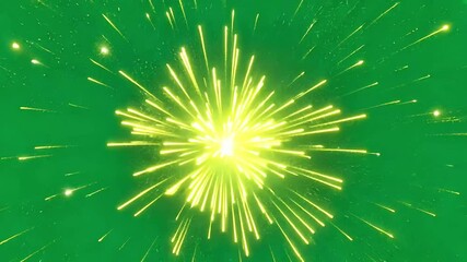 Poster - Bright yellow light particles expand against a green screen backdrop, creating a lively and dynamic visual effect. Captures the energy and celebration of this abstract design
