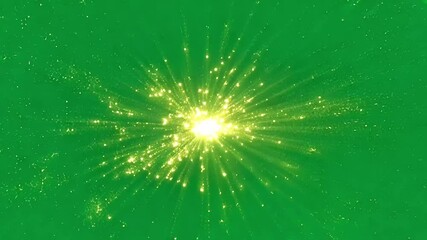 Poster - Golden explosion expanding on a green screen background. Ideal for video editing, visual effects, motion graphics, and creative projects that require a touch of energy