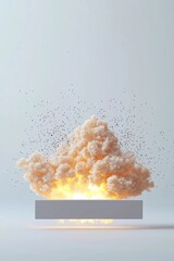 Poster - A dramatic explosion with thick clouds of smoke and fiery bursts, creating a striking visual impact against a minimalist background.