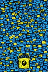 Poster - A vibrant illustration featuring a multitude of blue blocks with a contrasting yellow container in the center, creating an eye-catching visual.
