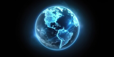 glowing earth x-ray hologram on black background