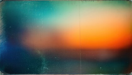 Wall Mural - vintage film strip texture with gradient sunset hues. orange to teal fade, scratches, and borders ev