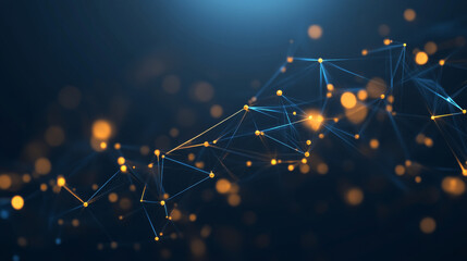 Poster - tiny, glowing particles on a dark blue background. this pattern represents the world of nanotechnolo