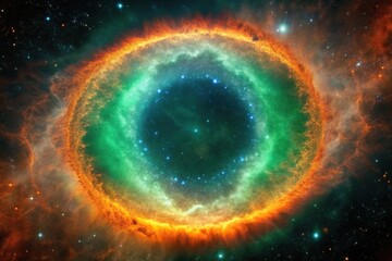 orange green ring nebula in the universe minimalist