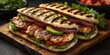 © Vibrant Visions Pixe - Grilled Chicken Sandwiches with Avocado and Red Onion on a Rustic Wooden Board