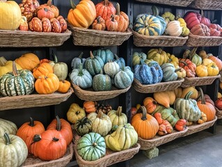 Poster - Autumn harvest decorations with vibrant pumpkins and gourds