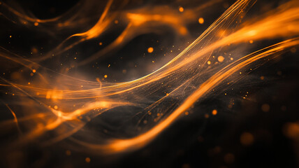 Poster - Flowing orange waves of light against a dark background create an atmospheric visual effect