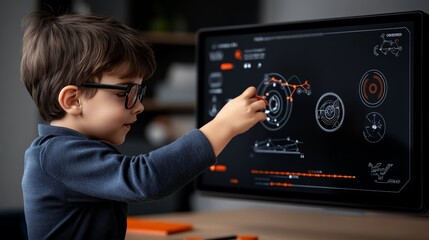 Curious Toddler Exploring Futuristic Interface 