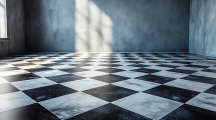 Sticker - A room with a checkered floor and a window