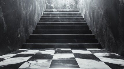 Canvas Print - A staircase with black steps and white squares