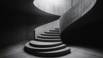 Poster - exploring the black and white abstract architecture, round stairs cast in shadow, forming a mesmeriz
