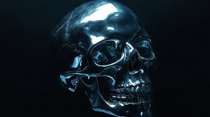 Sticker - A silver skull with a blue background