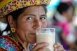 © vasyan_23 - Portrait of a peruvian woman in vibrant traditional clothing drinking chicha