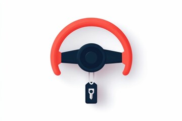 Poster - Minimalist icon depicting a simple  clean flat design of a steering wheel  gear shift  and car key  isolated on a white background