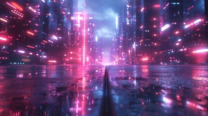 Retro Futuristic Neon Cityscape at Night