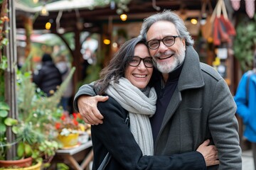 Wall Mural - Portrait of happy senior couple on christmas market in Germany.