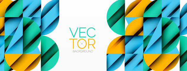 Poster - Circle, square and flower petal geometric background. Round shapes composition for wallpaper, banner, background or landing