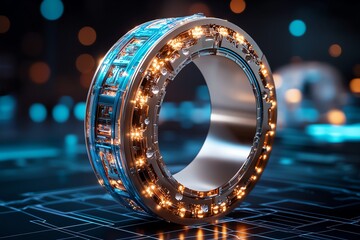 Poster - 3D-rendered depiction of reverse engineering a complex mechanical part, with detailed textures and lighting highlighting the digital recreation process