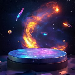 Poster - Floating 3D Abstract Podium in Zero Gravity Environment