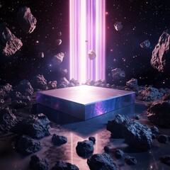Poster - Iridescent Polygonal 3D Podium in Cosmic Setting