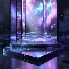 Poster - Sleek Angular 3D Podium with Reflecting Hues