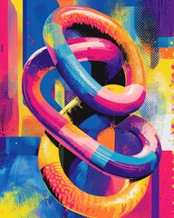 Poster - Vibrant neon colored pop art inspired digital poster with bold abstract typography and surreal twisting letter forms  Experimental digital art composition with fluid shapes patterns