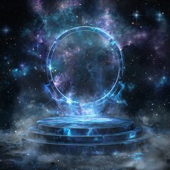 Poster - Futuristic 3D Podium in Floating Ring Shape