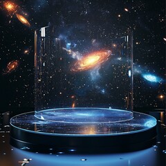 Poster - Futuristic Transparent Podium in Cosmic Space