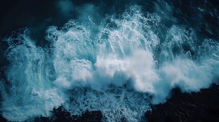 Poster - Powerful and Dramatic Ocean Wave Crashing Against Rocky Cliffs Symbolizing the Intense Force and Energy of Nature Along the Rugged Coastal Landscape