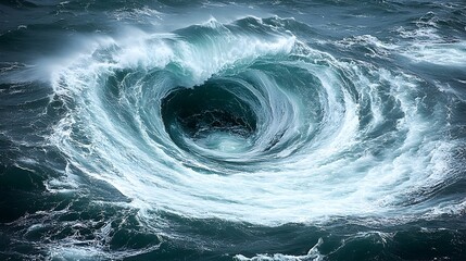 Powerful whirlpool forming in the middle of the raging ocean showcasing the immense energy and destructive potential of water