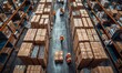 © Onchira - Busy rush workflow of hardware store employees. Group of workers working in large warehouse, shipping goods, prepare cardboard boxes for freight. International export business, and storehouse workflow