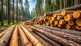 Pine wood logs in forest during logging process, pine, wood, logs, coniferous trees, forestry, lumber