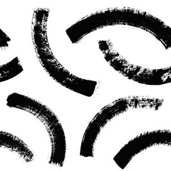 Aufkleber - Vector geometric pattern. Seamless black and white brush stroke background. Semicircles print with distress texture. Painted ornament for kids. Childish design