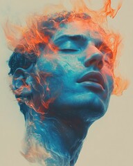 Canvas Print - Surreal and mesmerizing digital portrait with melting facial features vibrant colors and dreamlike symbolic elements combined with a minimalist atmospheric background