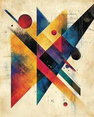Aufkleber - Captivating geometric abstract poster with a blend of scattered shapes vibrant colors and a single surrealist figurative form