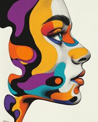 Wall Mural - Captivating digital artwork featuring a vibrant typographic poster with surreal and pop art inspired elements  Blending bold colors fluid shapes