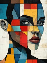 Poster - Fragmented and Cubist inspired Figurative Portrait Poster with Geometric Shapes and Vibrant Pop Art Color Palette