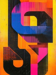 Poster - Visually striking typographic poster featuring bold geometric patterns vibrant colors and dynamic pop art elements that create an engaging and contemporary digital artwork