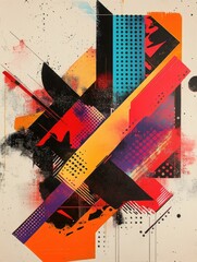 Wall Mural - Striking abstract typographic poster design featuring dynamic geometric shapes bold color blocks and pop art inspired visual elements creating a visually captivating and experimental composition