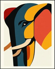 Poster - Captivating minimalist animal poster featuring a stylized elephant design composed of bold geometric forms and clean lines in a soft  harmonious palette of pastel colors  This contemporary