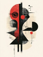 Aufkleber - Blended Abstract Shapes and Symbolic Animal Figurative Minimalist Poster Design   A captivating digital with a surreal and experimental blend of geometric shapes animal forms and symbolic elements