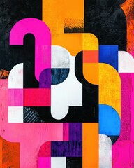 Aufkleber - Captivating digital artwork featuring a typographic composition that transforms into fluid abstract geometric shapes  Vibrant color palette bold contrasts