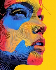 Poster - A surreal and captivating digital featuring a figurative portrait with melting distorted features and bold abstract geometric elements in a vibrant pop art color palette  This striking