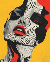Poster - Captivating surreal figurative portrait with melting features and bold abstract geometric elements in vibrant pop art colors