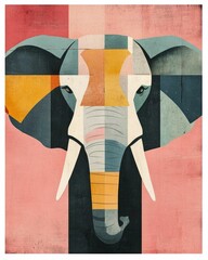Poster - Stunning minimalist elephant poster featuring a stylized geometric interpretation of the majestic animal in a calming palette of soft pastel colors  This contemporary